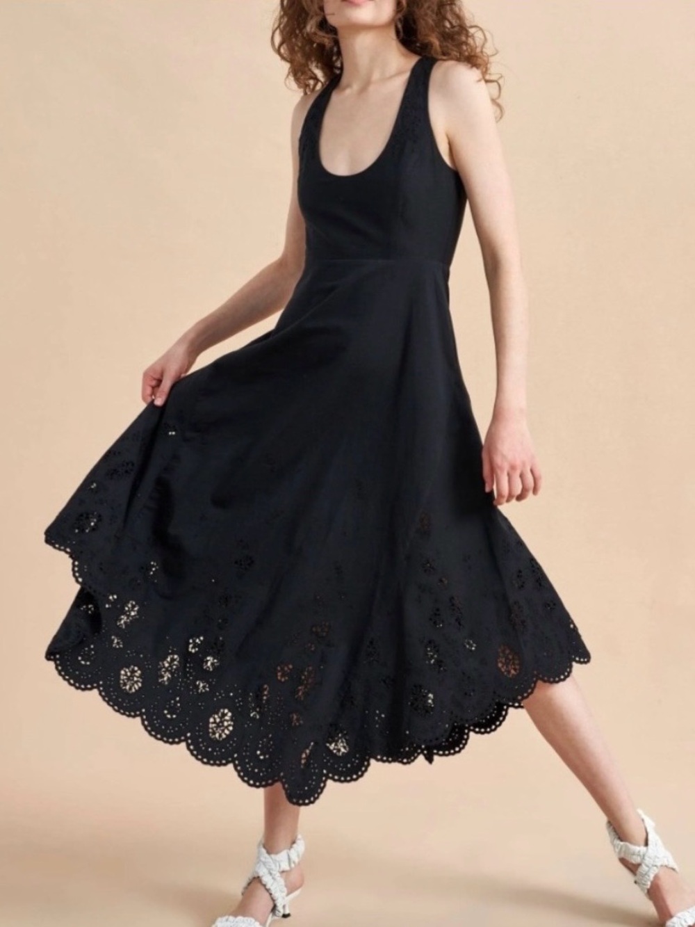 La Ligne Black Harper Eyelet Hem Poplin Cotton Dress - Picture 3 of 3